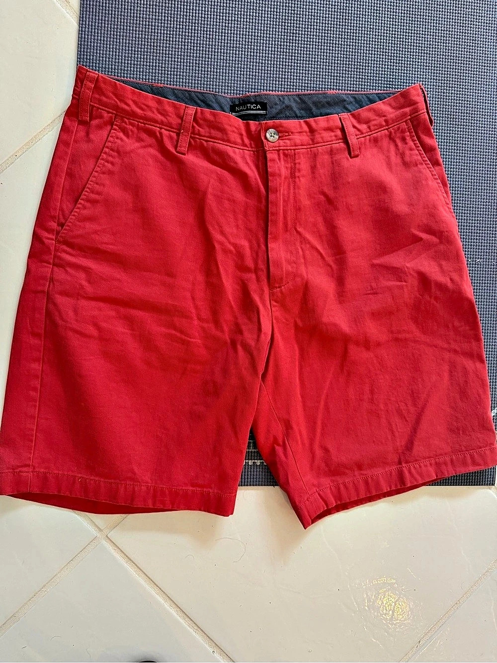 Nautica Men's Cotton Flat Front Deck Shorts in Sailor Red Waist 36